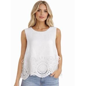 Future Collective Women’s 1X Embroidered Eyelet Side-Tie Tank Top Off-White Boho